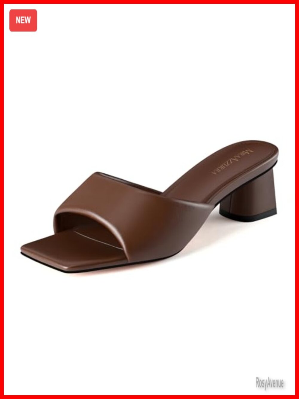 Faux Leather Heeled Mules Chunky Block Low Heel Square Open Toe Slip On Sandals